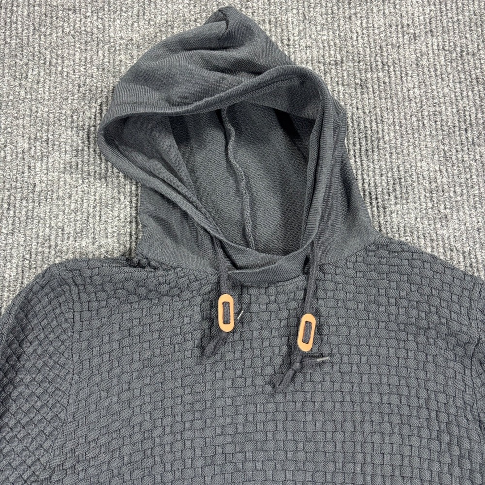 Zaitun Textured‎ Knit Hoodie Mens M Grey Basket Weave Pullover Sweater